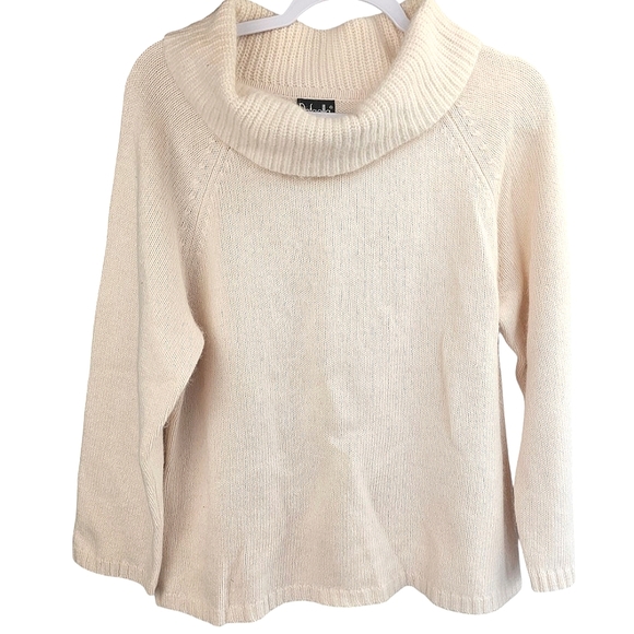 Rafaella Sweaters - RAFAELLA Ivory Cream Angora Lambswool  Blend 3/4 Sleeve Cowl Neck Sweater XL